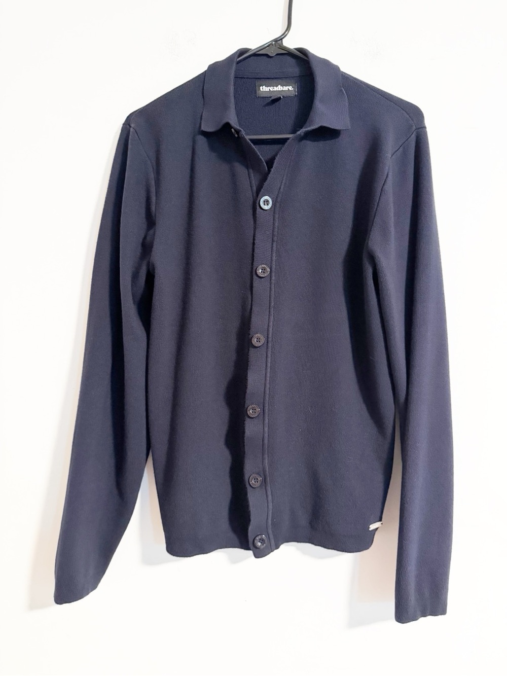 Threadbare Mens Medium Navy Blue Button Front Knit Cardigan Polo Sweater